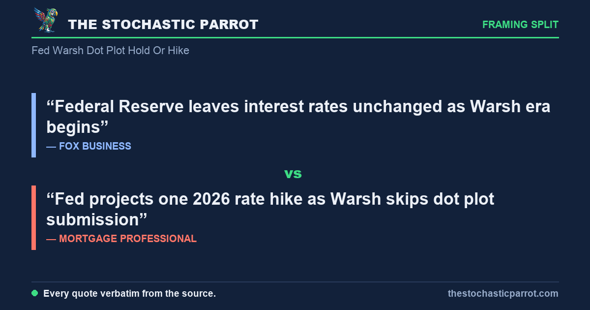 The Fed held rates steady on Wednesday — but the same dot plot was filed by one desk as a hold, by another as a rate hike, by a third as evenly split, and by a fourth as a hawkish pivot