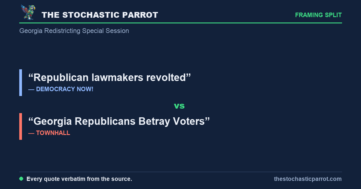 Georgia Republicans called off a special session to redraw the state's maps — and the same non-vote was filed as a betrayal of voters, a revolt for democracy, a rebuke of the governor, and a snub of the president