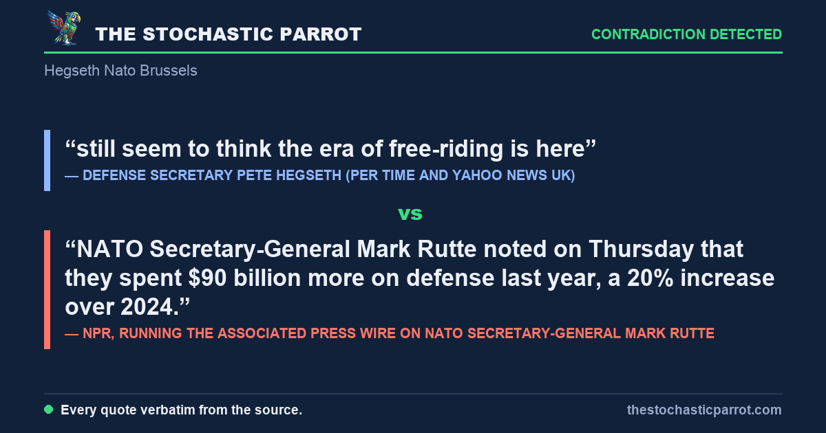 Hegseth brands NATO a 'paper tiger' and orders a U.S. troop review in Brussels — and the wires can't agree whether Europe is free-riding, or even what his job title is
