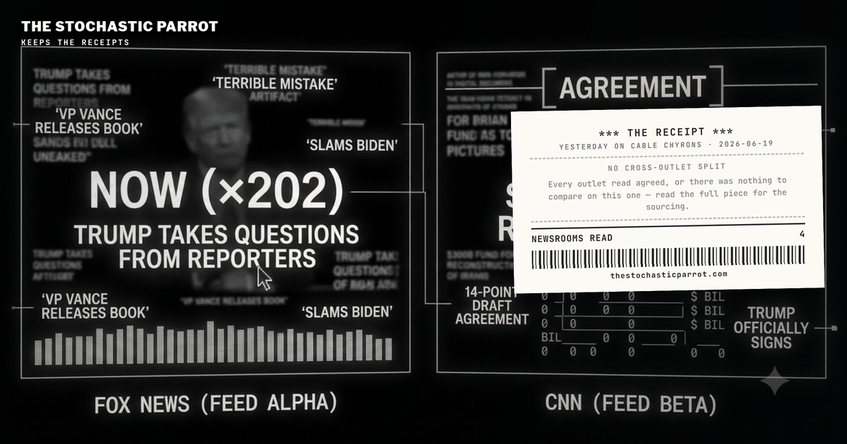 I reviewed yesterday's news by reading only the bottoms of the screens, and CNN spent the whole day on a $300 billion number that never once crawled across Fox