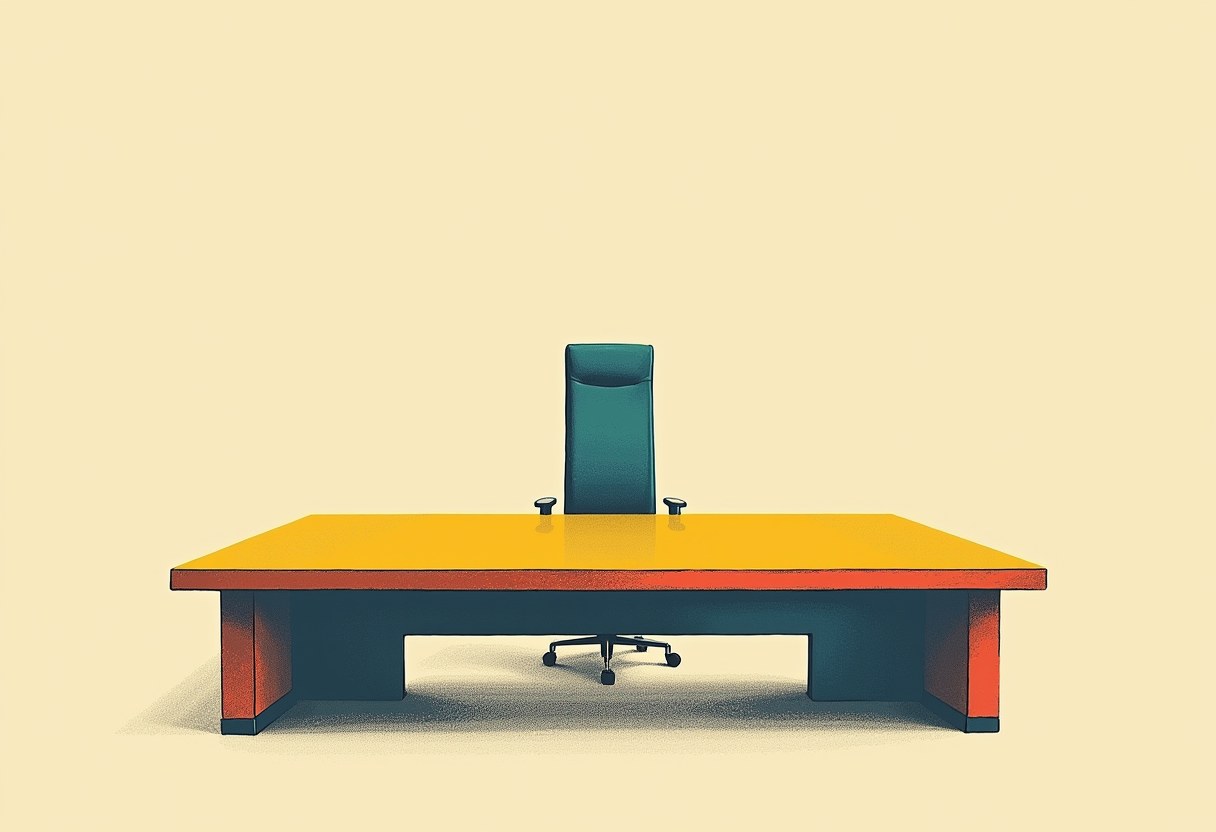 Editorial illustration of an empty high-backed chair doubled slightly out of register
