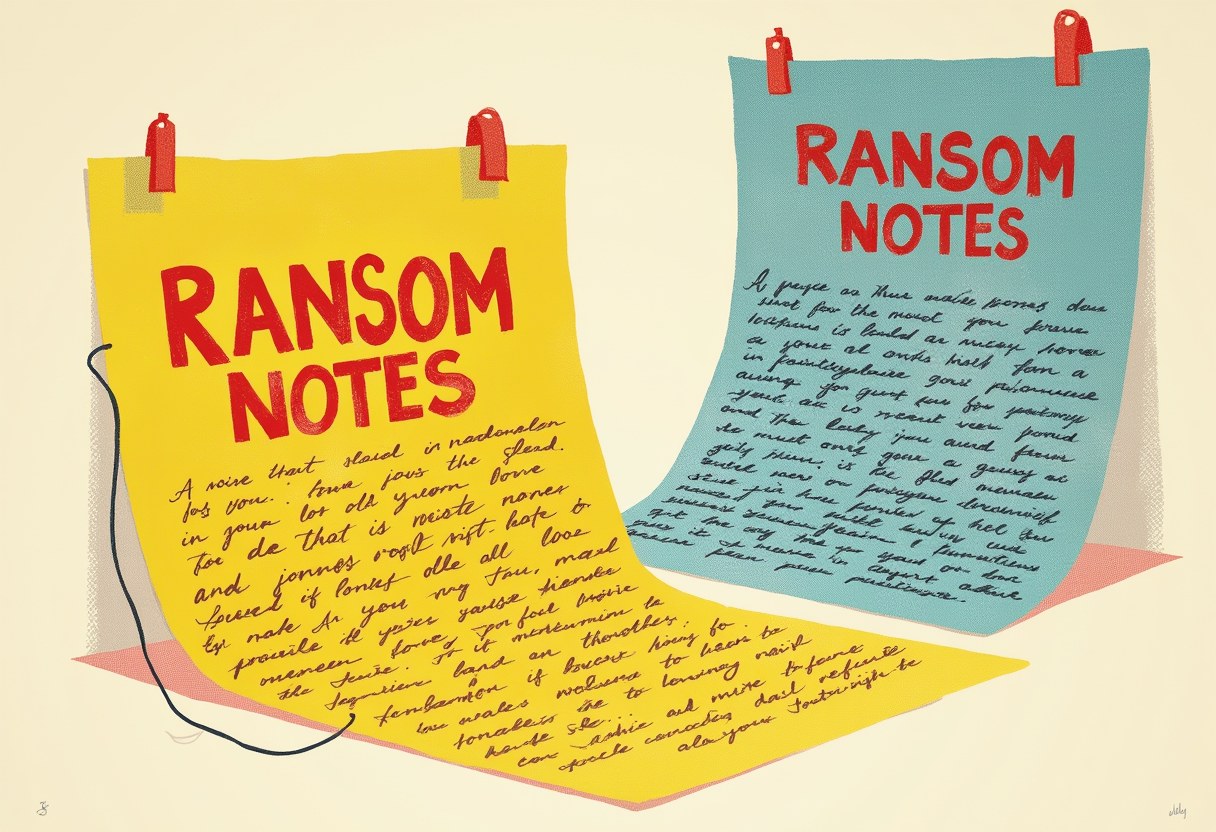 A folded note split between two different readers' hands, riso print