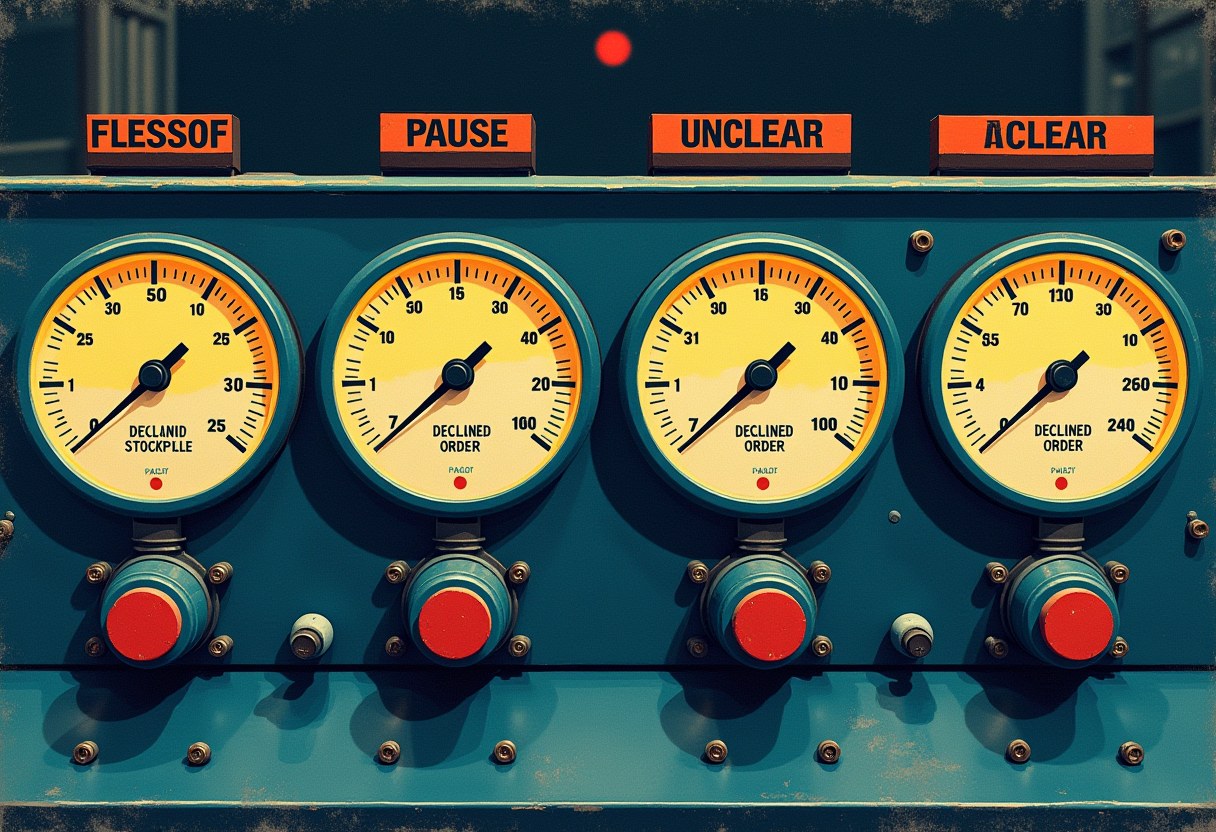 Four pressure gauges measuring different readings from the same control console
