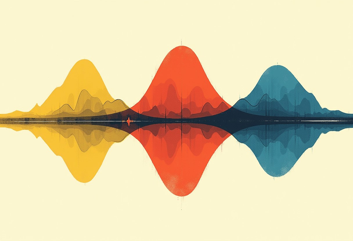 Three diverging sound-wave patterns representing three incompatible audience reactions to the same speech